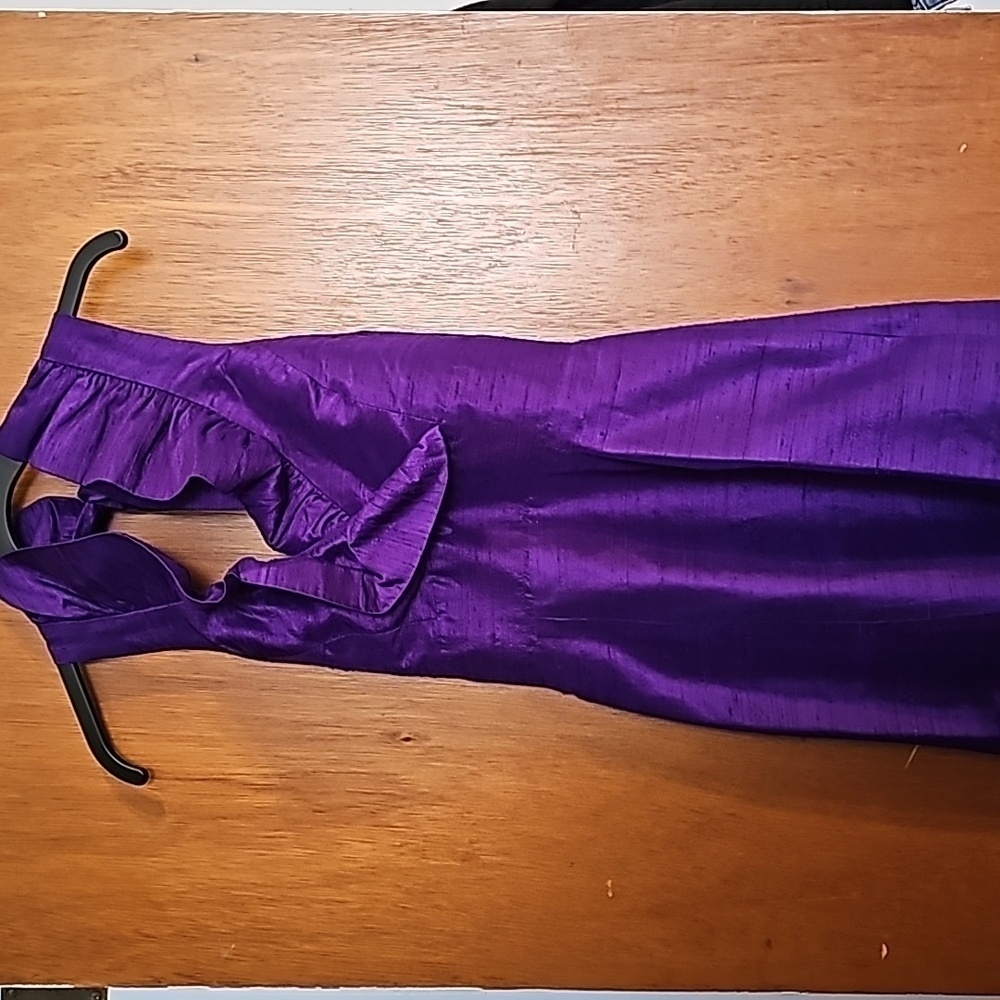 LulaKate Women's Silk Front Ruffled Purple Semi-formal Dress - Picture 2 of 7